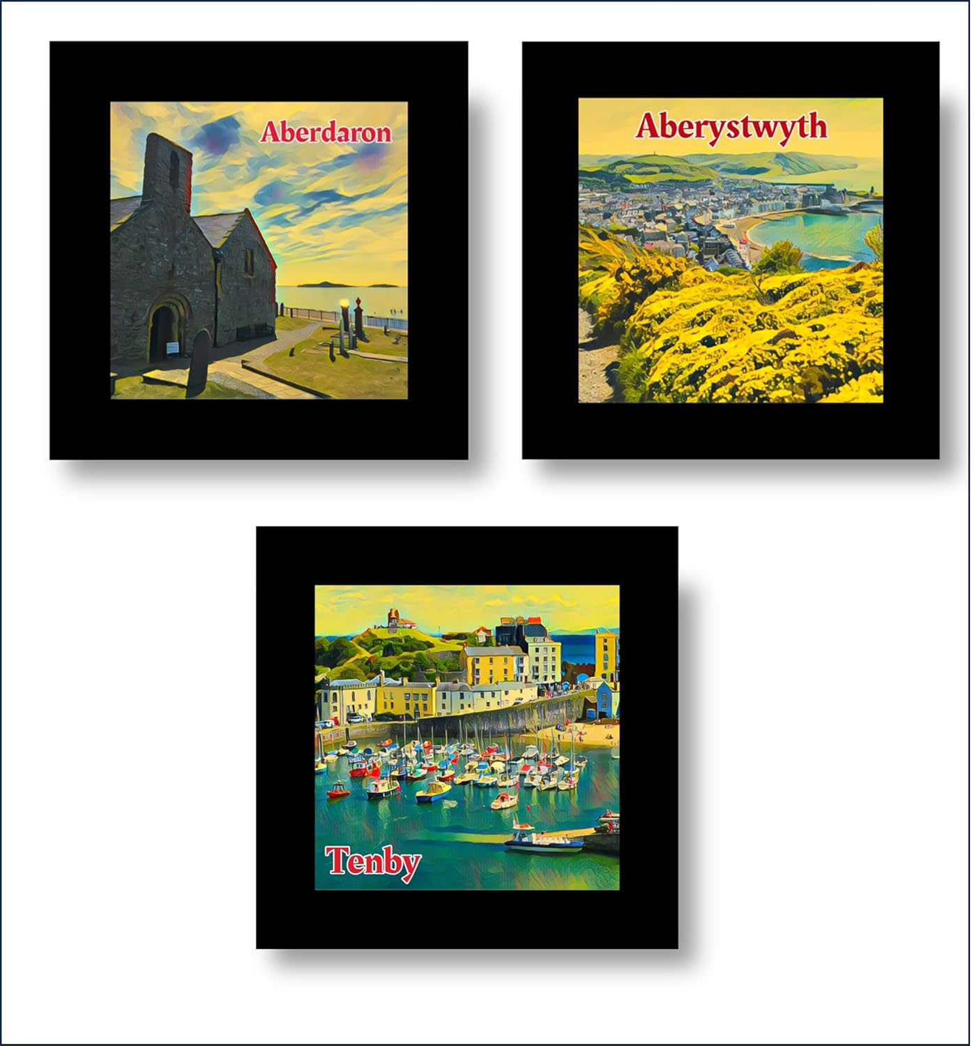 Three Welsh Beaches Glass Coaster Set (Tenby, Aberystwyth, Aberdaron)