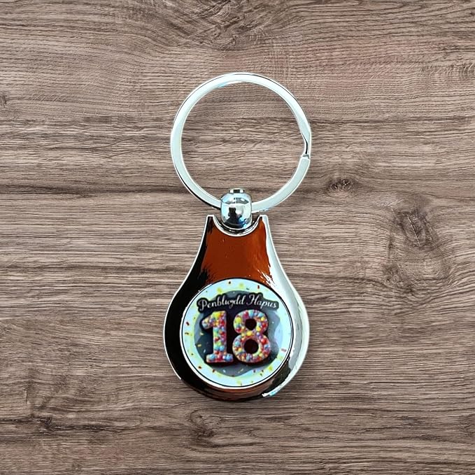 Happy 18th Birthday Key Ring - Yellow Design (Penblwydd Hapus)
