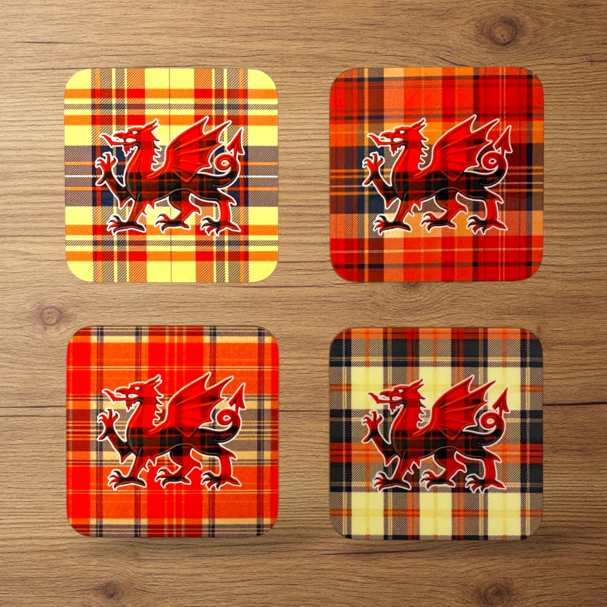Welsh Dragon Tartan Coaster Set