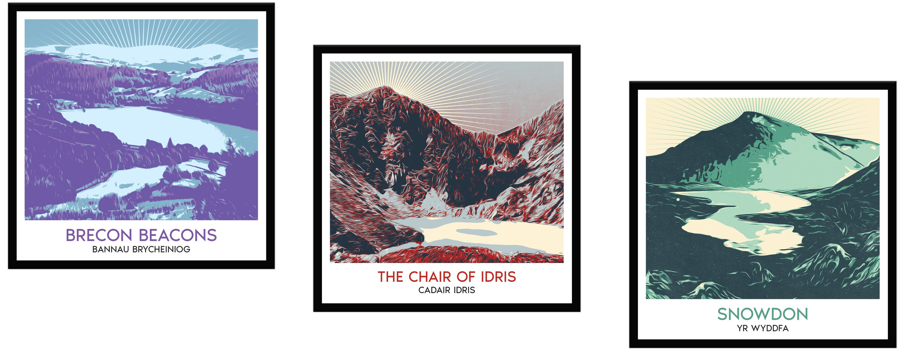 The Three Welsh Peaks Wall Art Set - Set Of Three Framed Prints 8X8