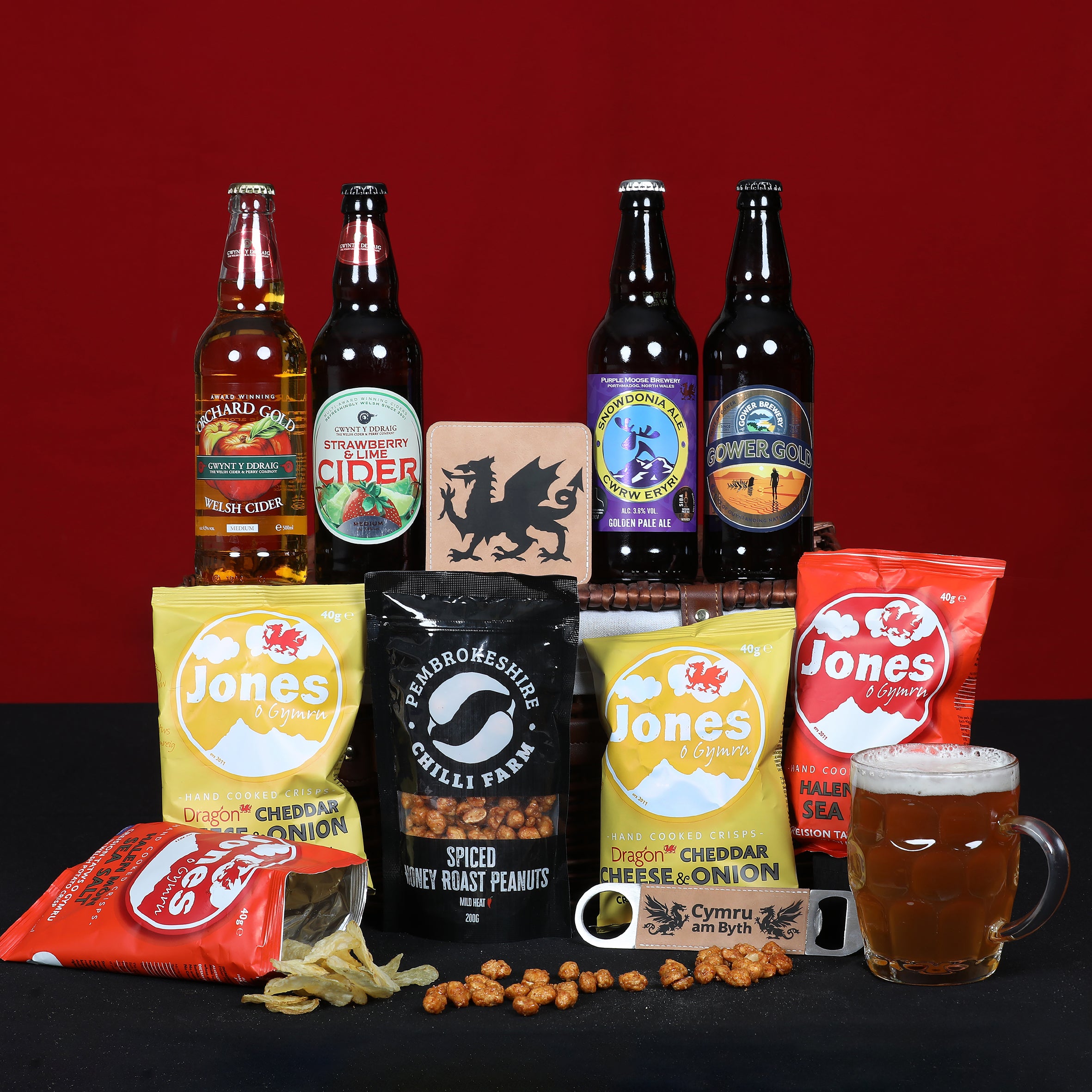 Hamper Cymreig - Set Anrhegion Bwyd a Diod Hamper Seidr a Chwrw Cymru Am Byth