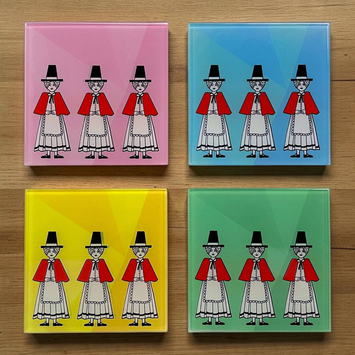 Welsh Lady Glass Coasters Set of 4 - Colourful Welsh Gifts and Traditional Welsh Design