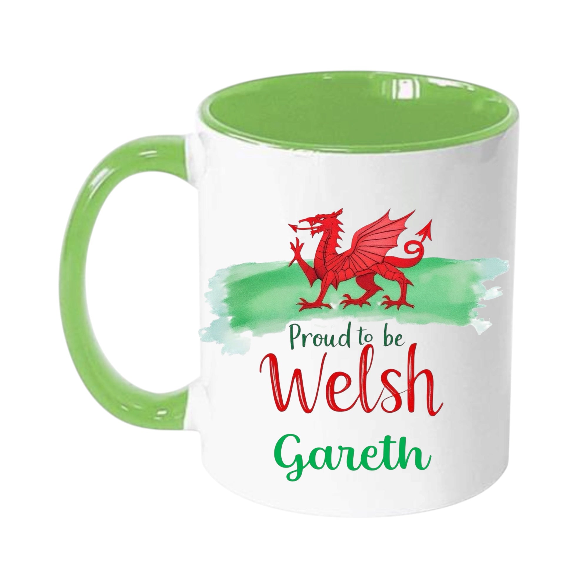 Welsh Dragon 'Proud to be Welsh' Personalised Welsh Mug - Green