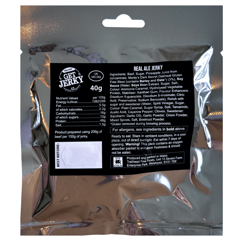 Trailhead Get Jerky Dark Secret Real Ale Beef Jerky - 40g