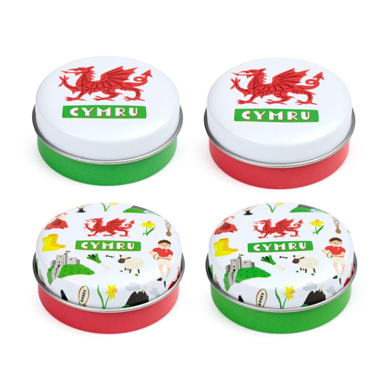 Welsh Dragon Wales (Cymru) Souvenir Lip Balm in a Tin - Set of 4