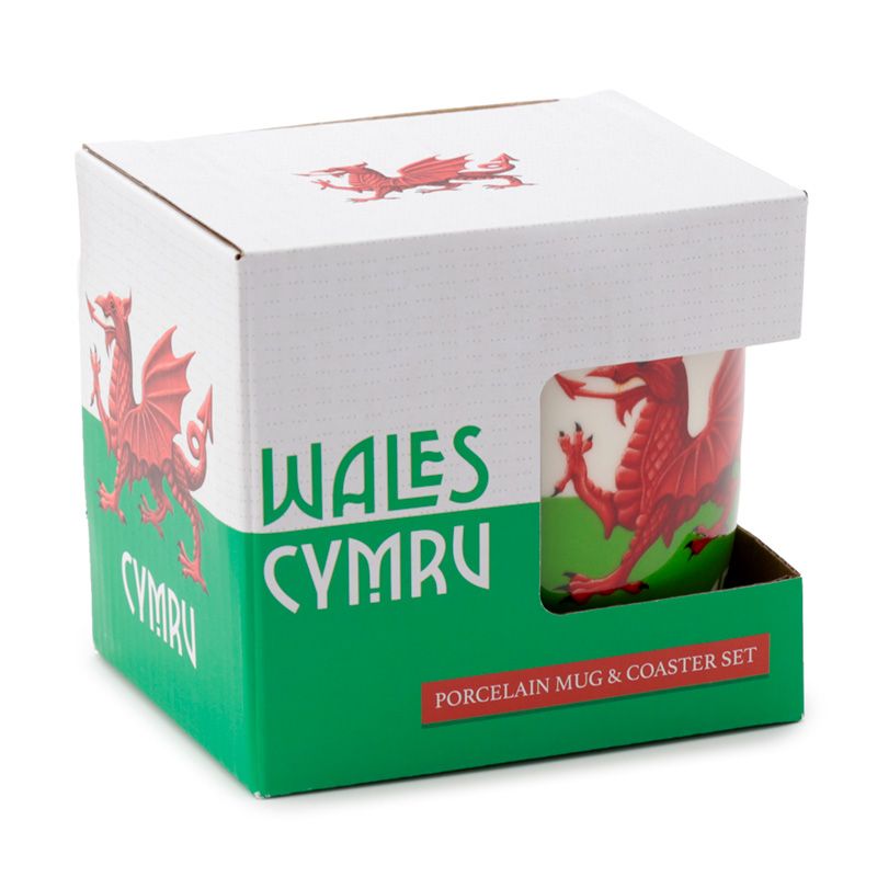 Wales Welsh Dragon Cymru Porcelain Mug & Coaster Set