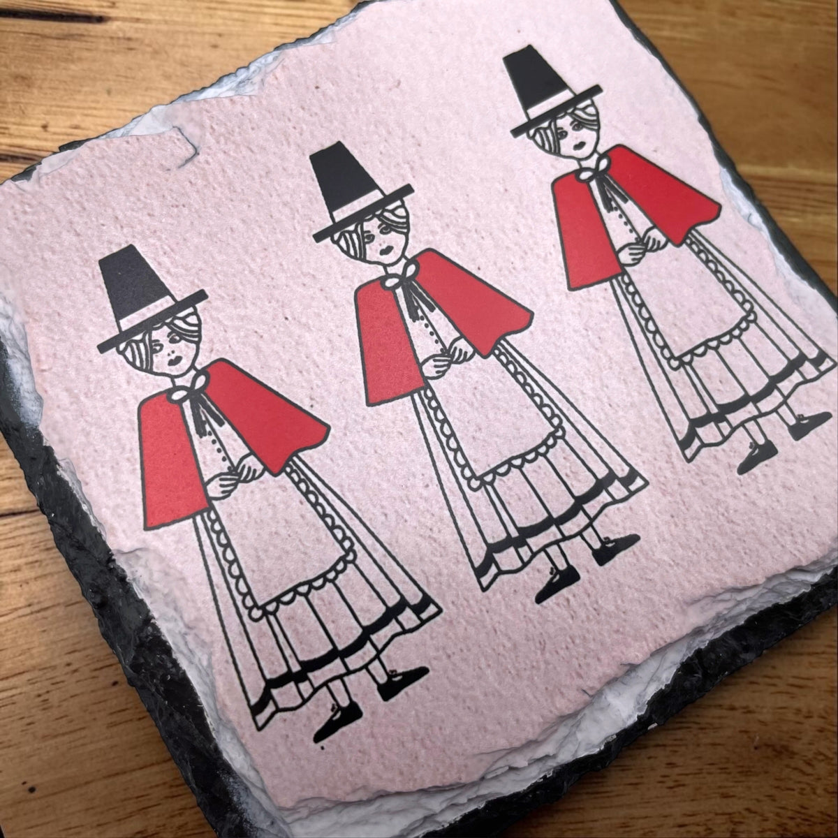 Welsh Lady Slate Coasters Set of 4 - Traditional Welsh Gifts and Rustic Home Décor