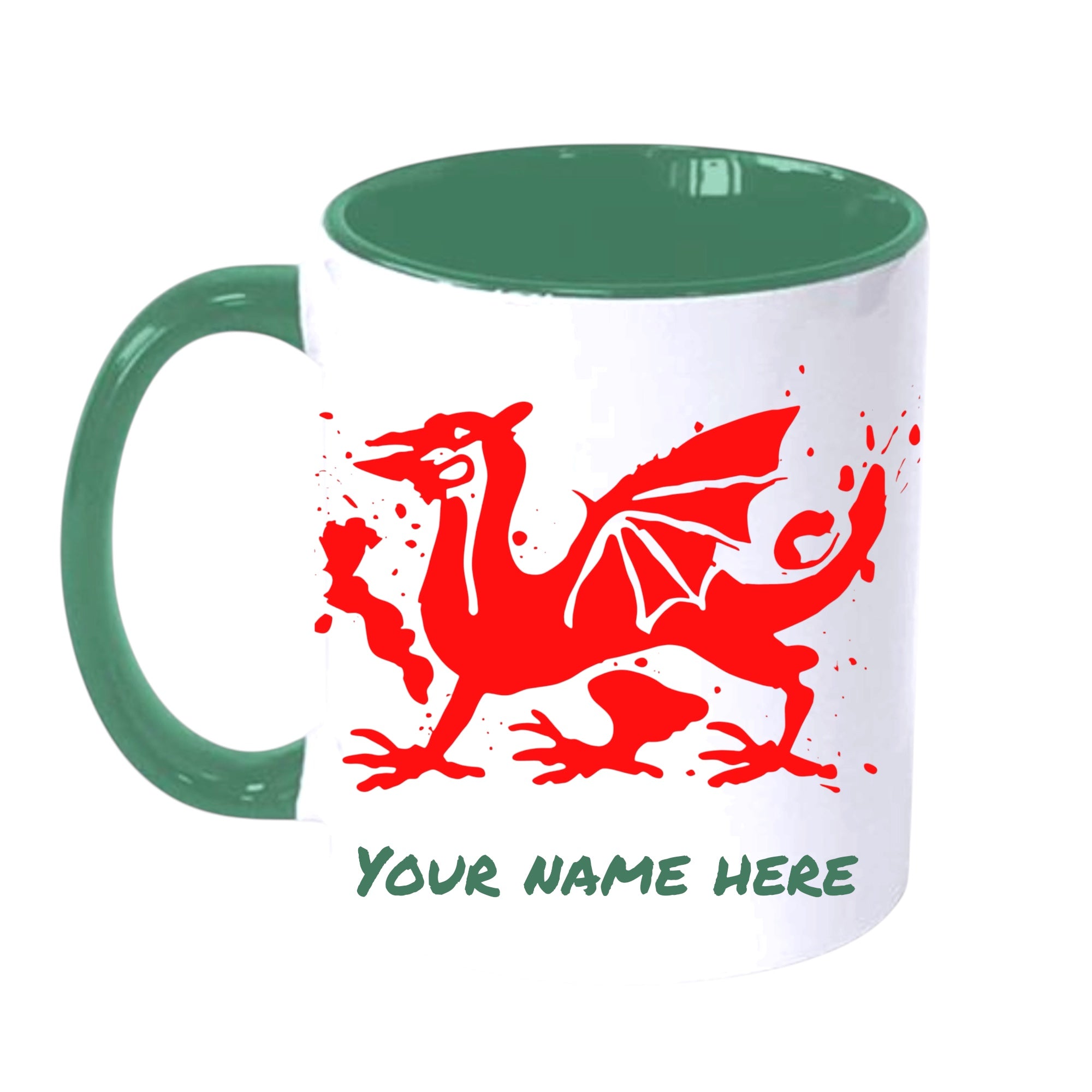 Welsh Dragon 'Cymru am Byth' Personalised Welsh Mug - Welsh Flag Colours