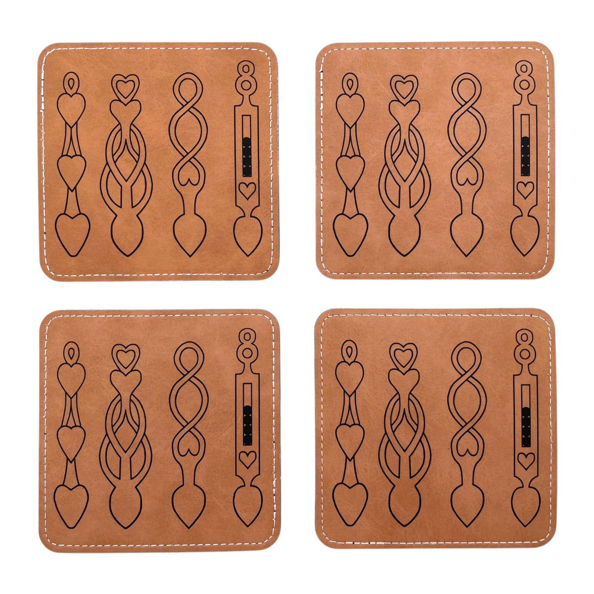 Welsh Love Spoon Brown Faux Leather Coaster Set - Traditional Welsh Gifts and Drink Coasters
