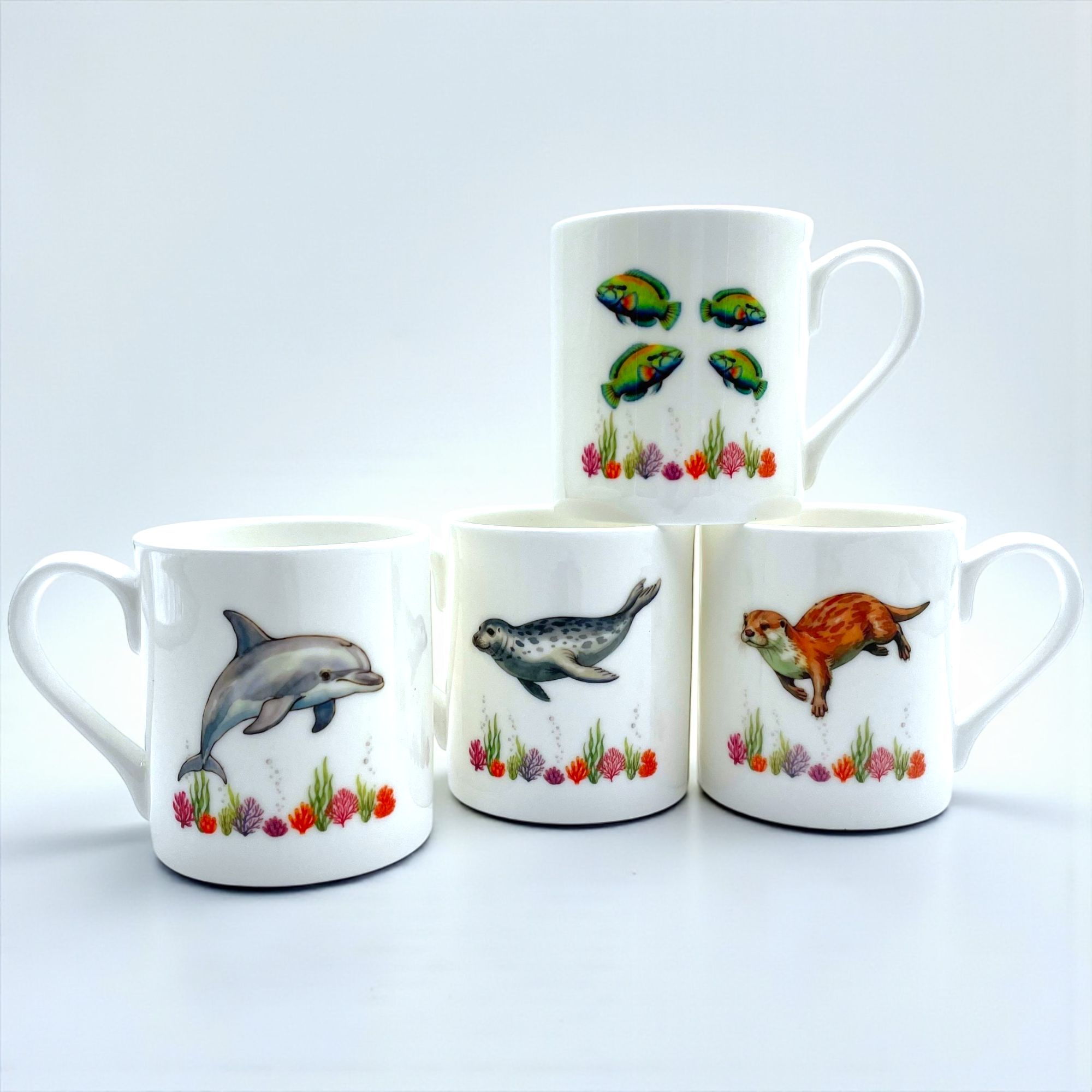 Welsh Marine Life Bone China Mug Set