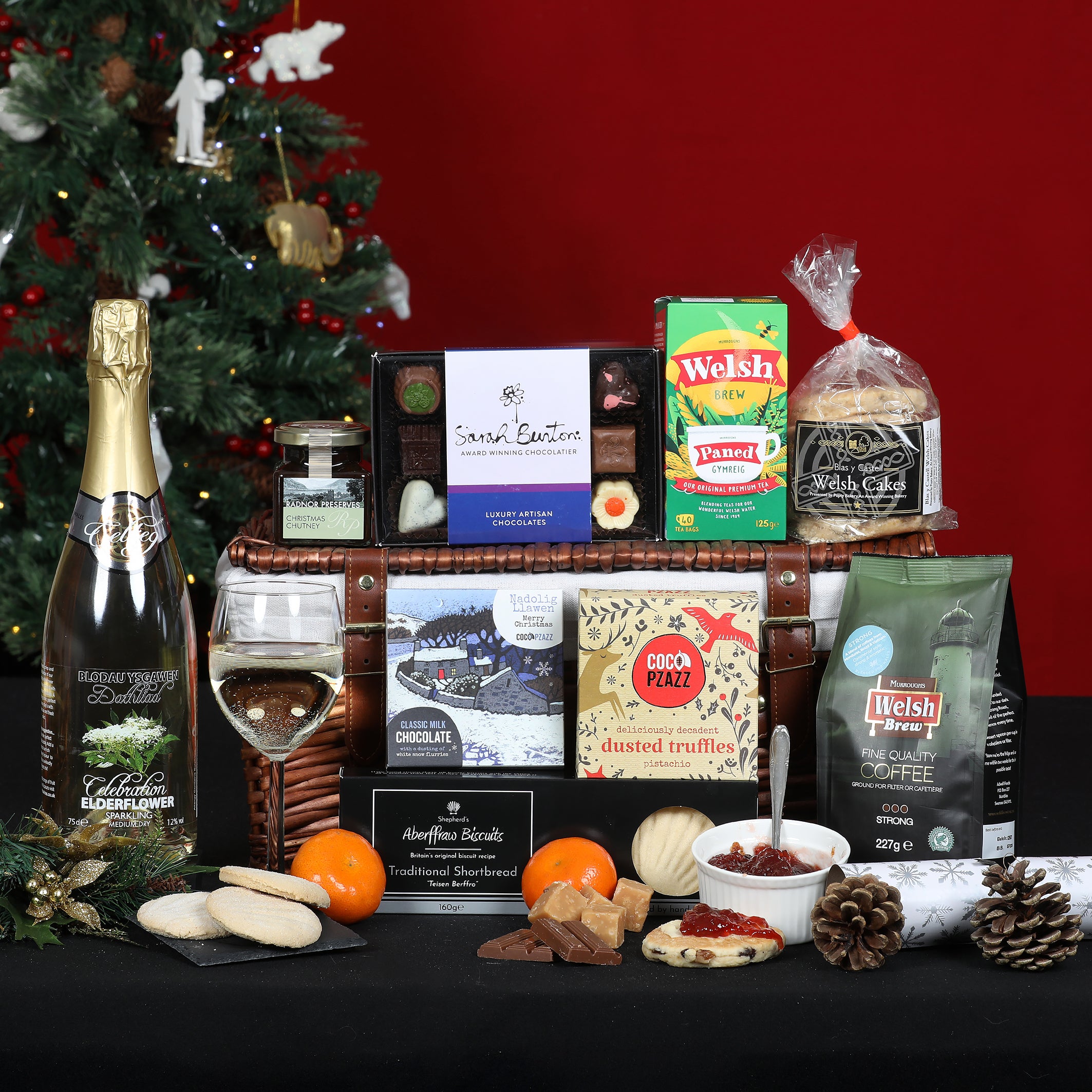 Christmas Welsh Hamper - The Christmas Bubbles & Biscuits Hamper Food & Drink Gift Set