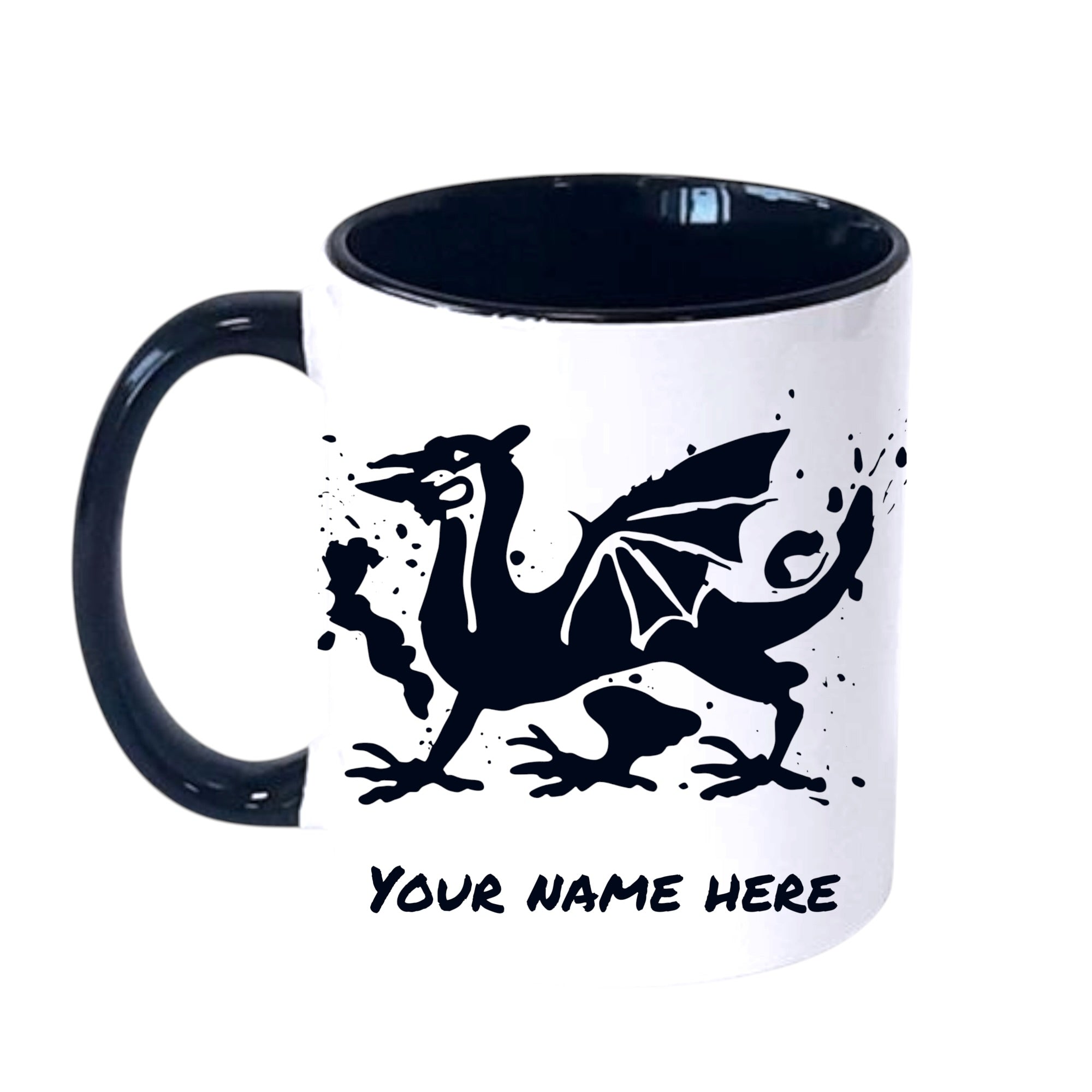 Welsh Dragon 'Cymru am Byth' Personalised Welsh Mug - Black