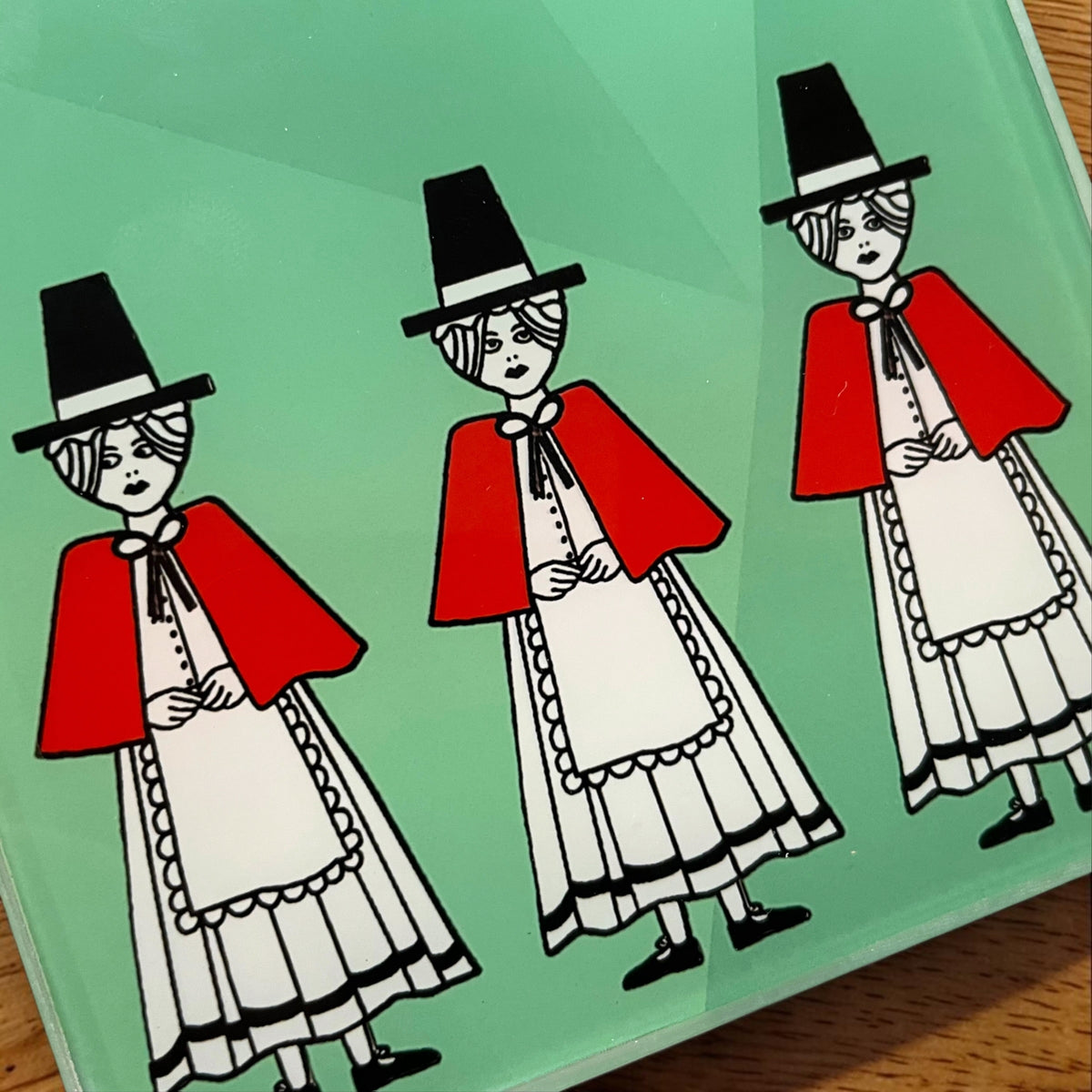 Welsh Lady Glass Coasters Set of 4 - Colourful Welsh Gifts and Traditional Welsh Design