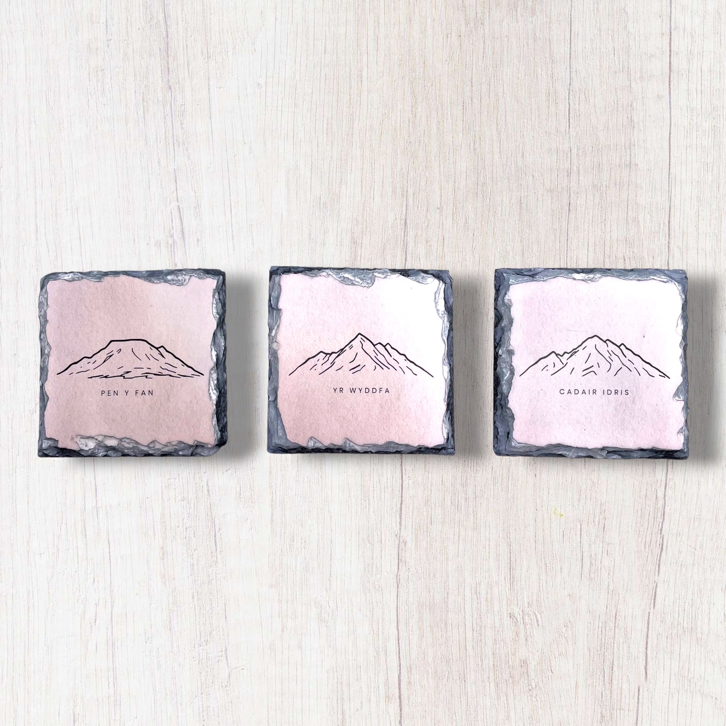 Three Welsh Peaks - Yr Wyddfa, Pen Y Fan, Cadair Idris Slate Coaster Set