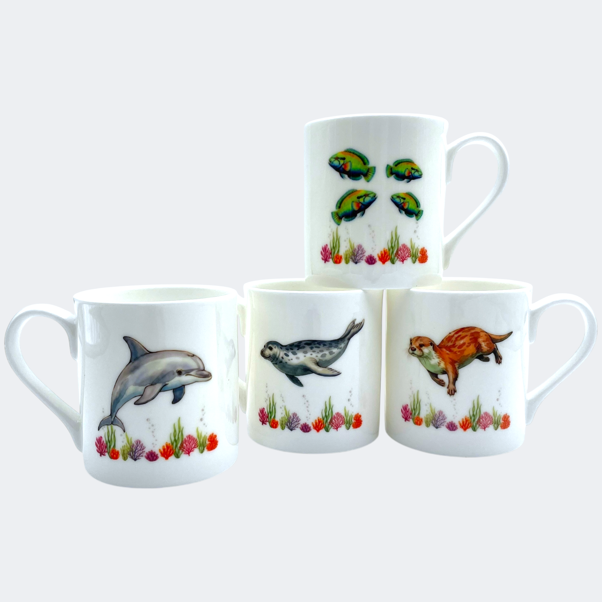 Welsh Marine Life Bone China Mug Set