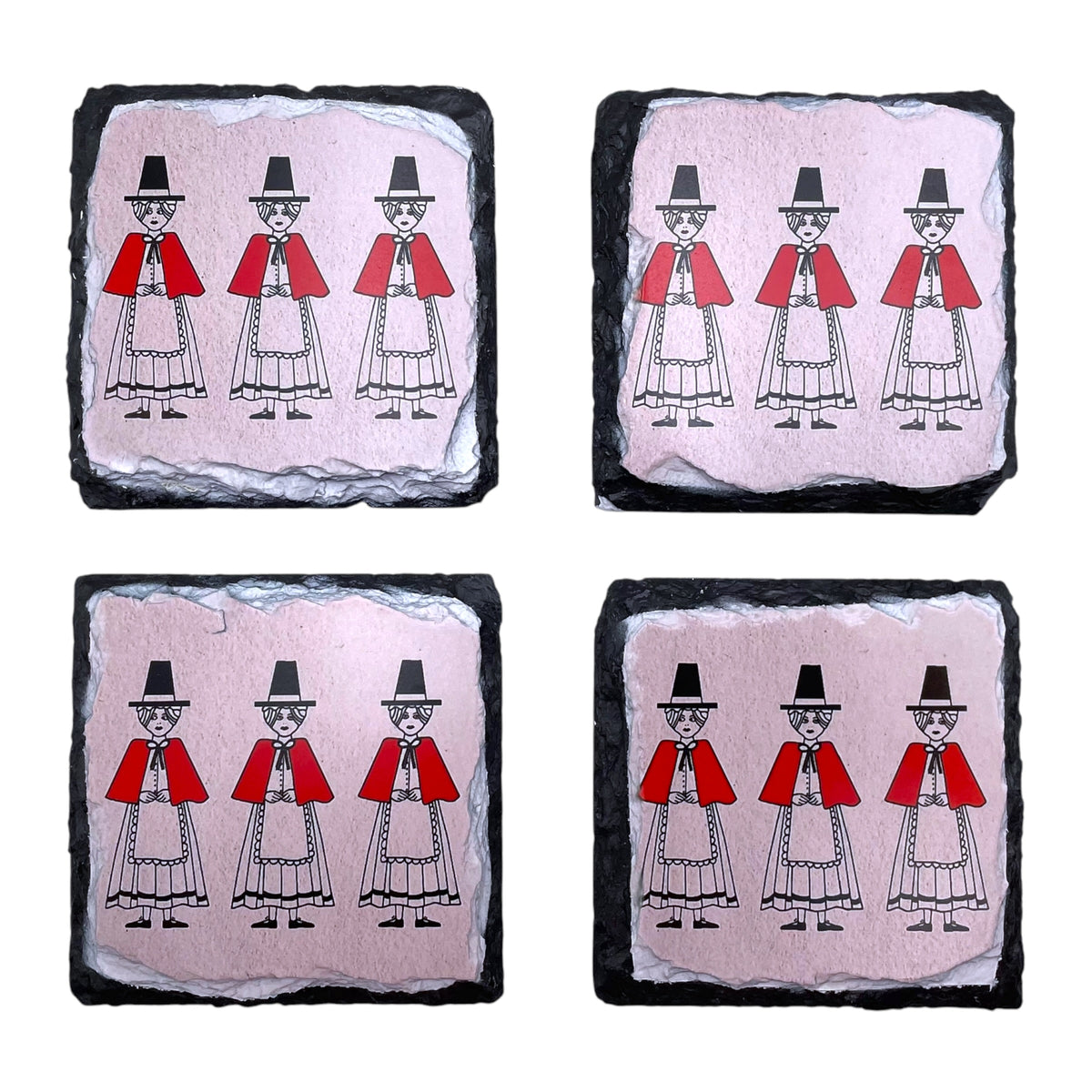 Welsh Lady Slate Coasters Set of 4 - Traditional Welsh Gifts and Rustic Home Décor