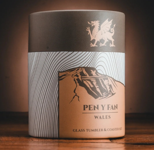 Gilded Peaks - Pen y fan (Brecon Beacons) Wales Glass Tumbler & Coaster Set