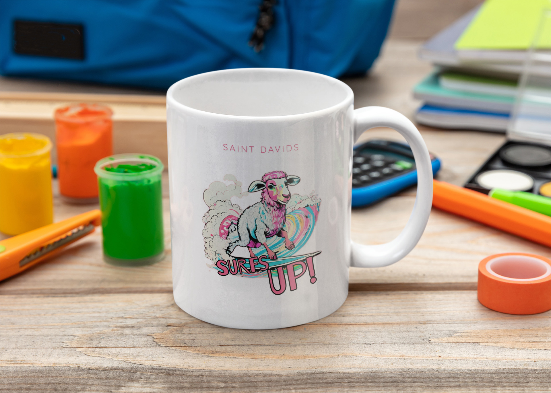 Saint Davids Sheep Surfs Up Mug