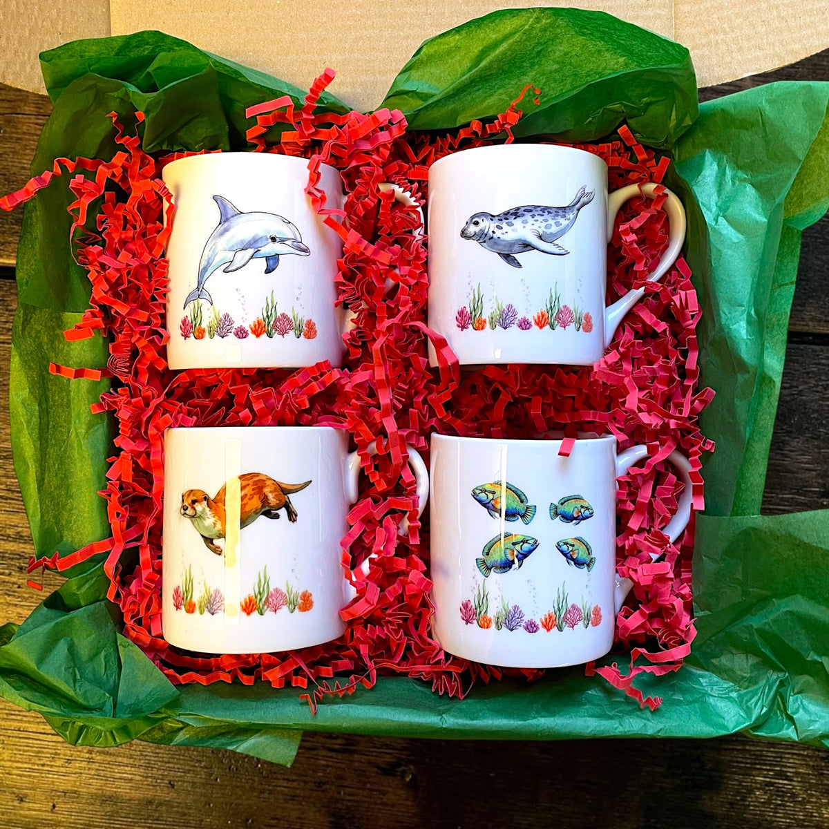Set o Fwgiau Tsieina Asgwrn Bywyd Morol Cymru