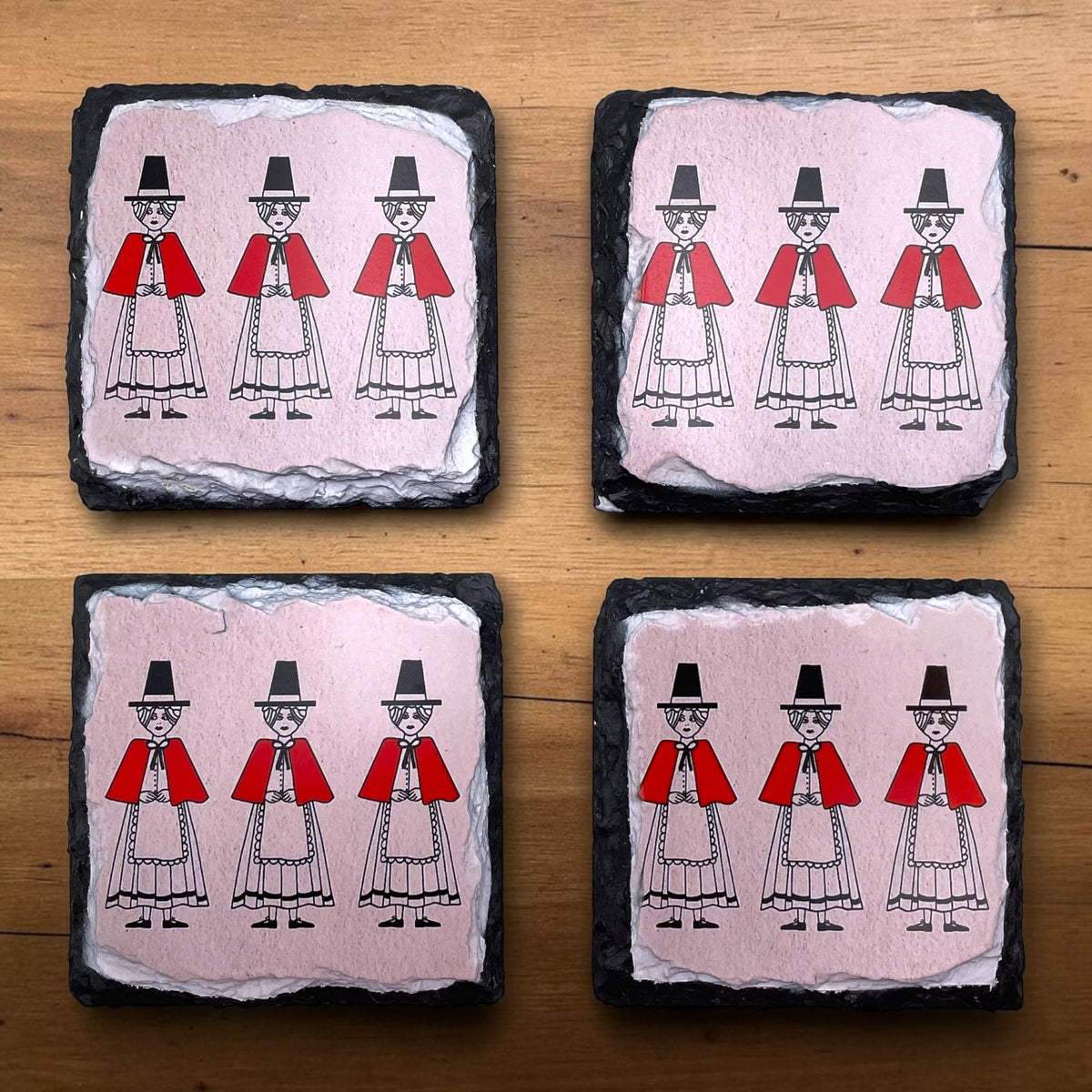 Welsh Lady Slate Coasters Set of 4 - Traditional Welsh Gifts and Rustic Home Décor