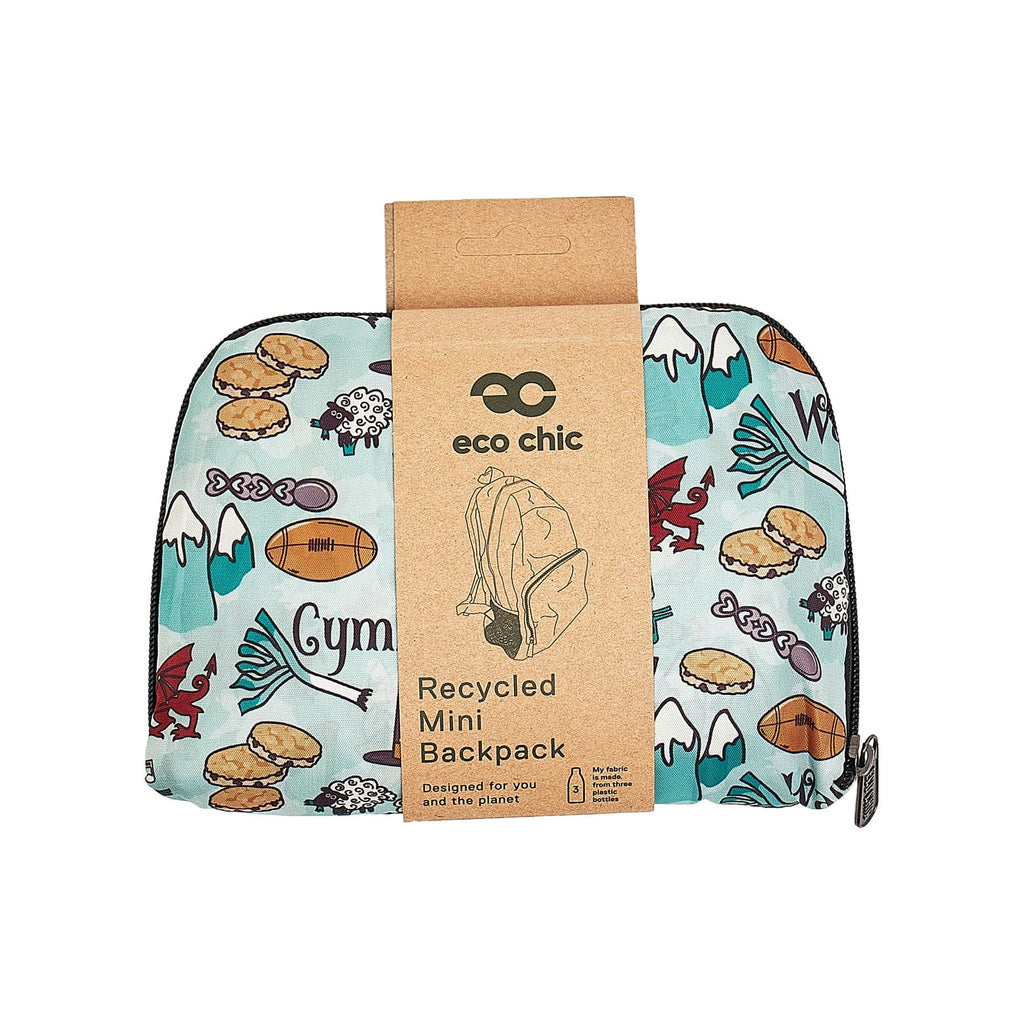 Backpack Mini Plygadwy Ysgafn wedi'i Ailgylchu Montage Eco Chic Cymru