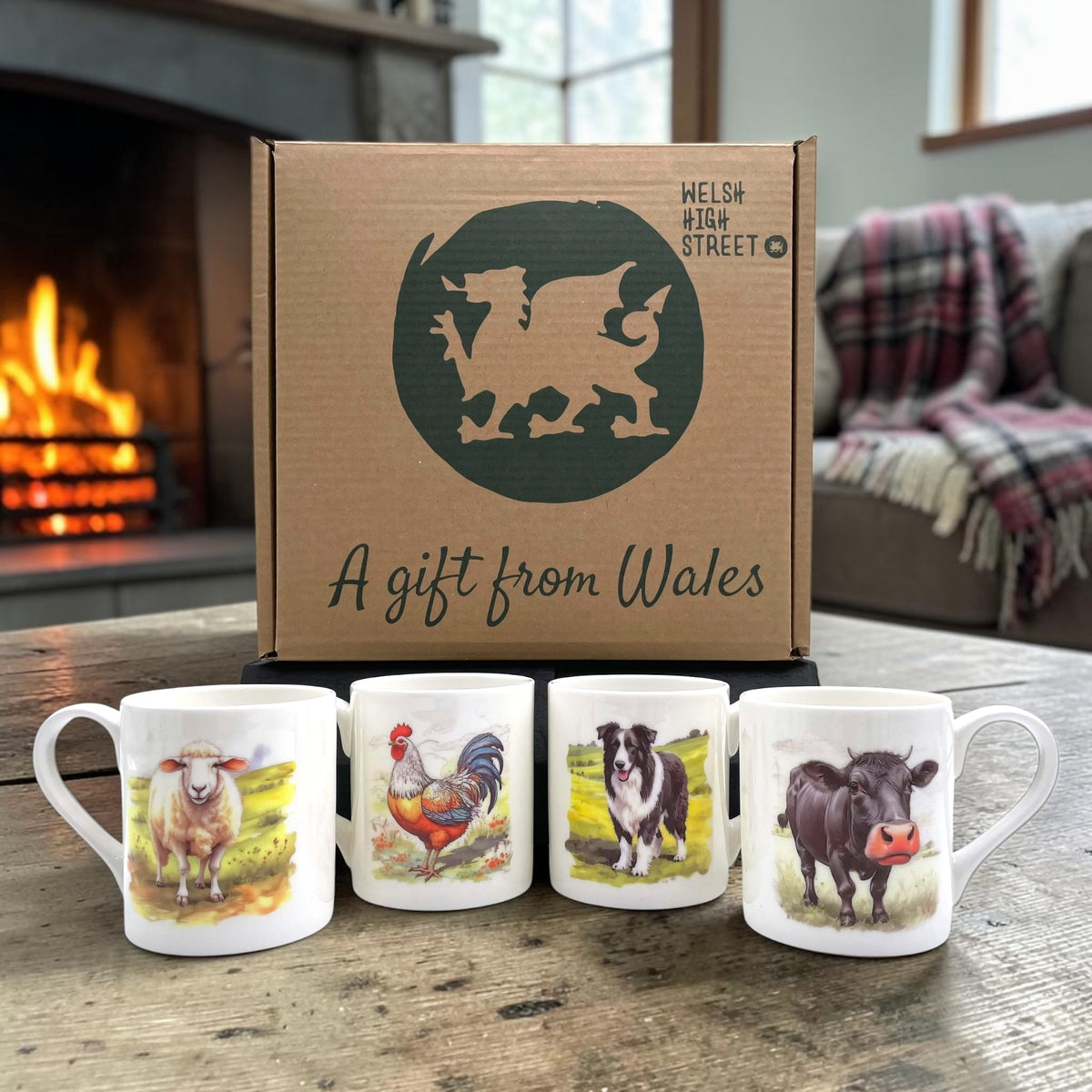 Set Mwgiau Tsieina Asgwrn Fferm Anifeiliaid Cymru