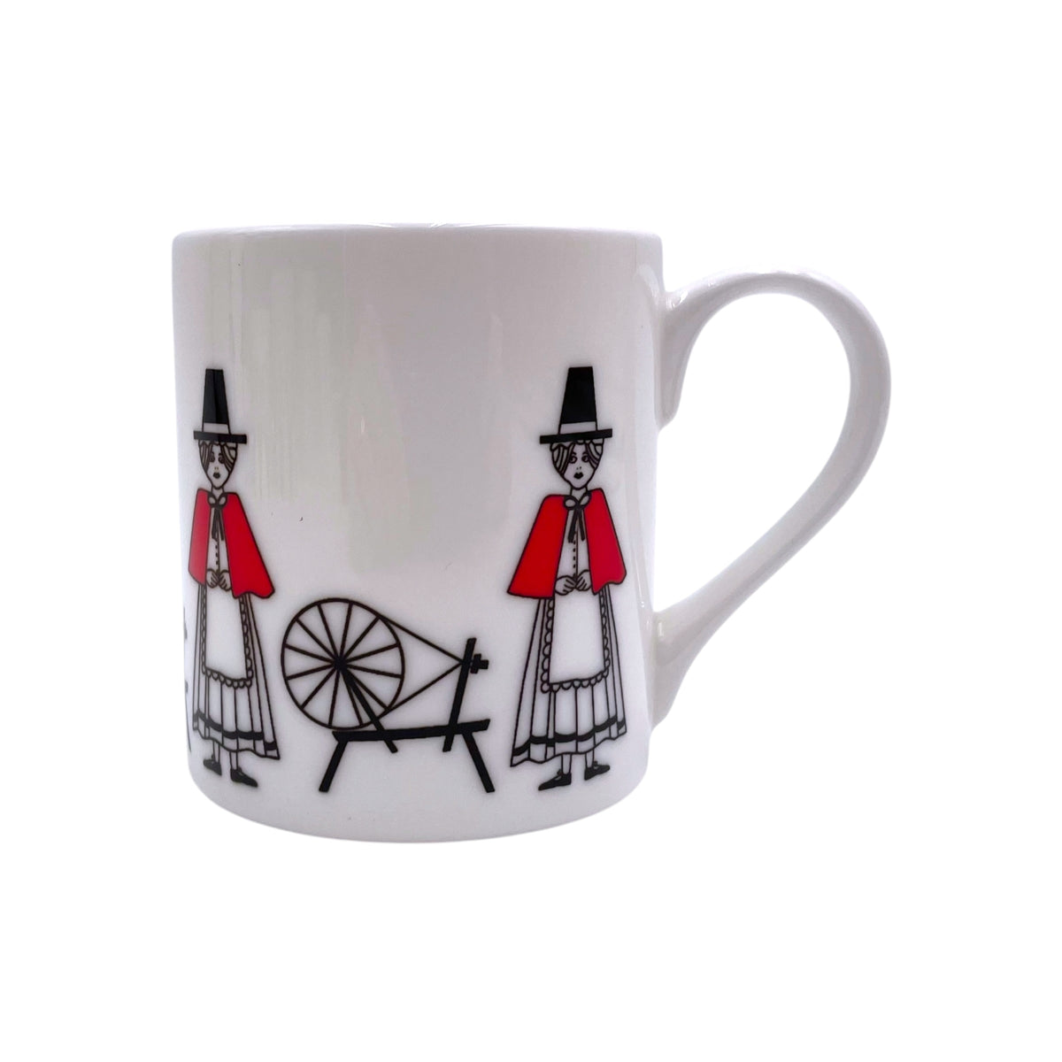 Welsh Lady Spinning Wheel Fine Bone China Mug - Traditional Welsh Gift and Tea Cup