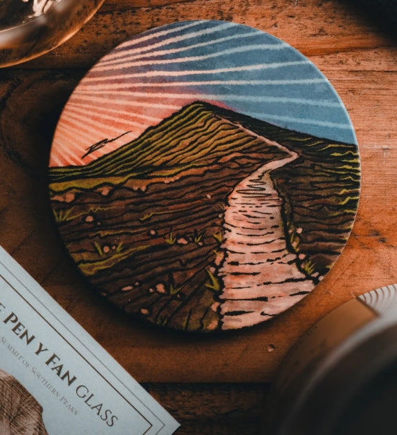 Gilded Peaks - Pen y fan (Brecon Beacons) Wales Glass Tumbler & Coaster Set