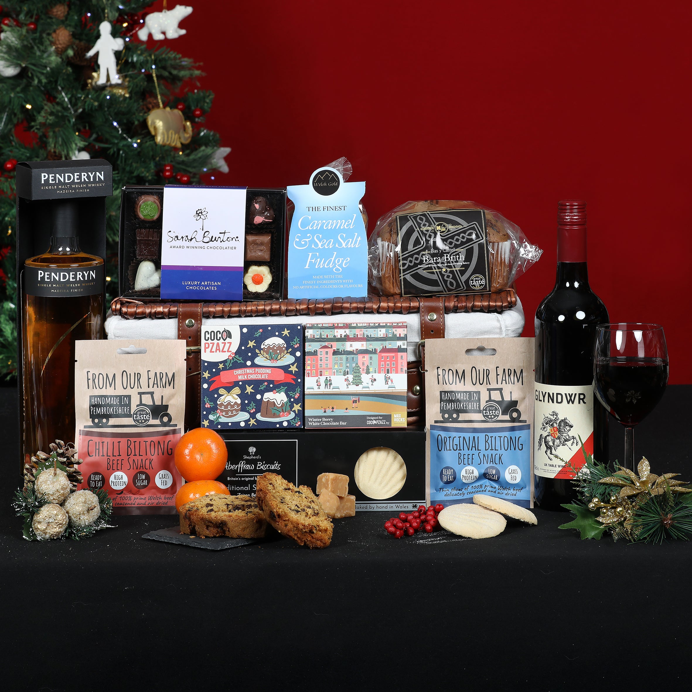 Christmas Wine & Whisky Welsh Hamper - The Christmas Whisky & Wine Hamper Food & Drink Gift Set